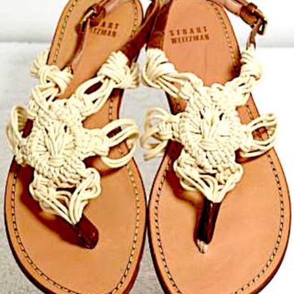 Stuart Weitzman Off White Rope Thong Adjustable Sandals - Picture 4 of 11